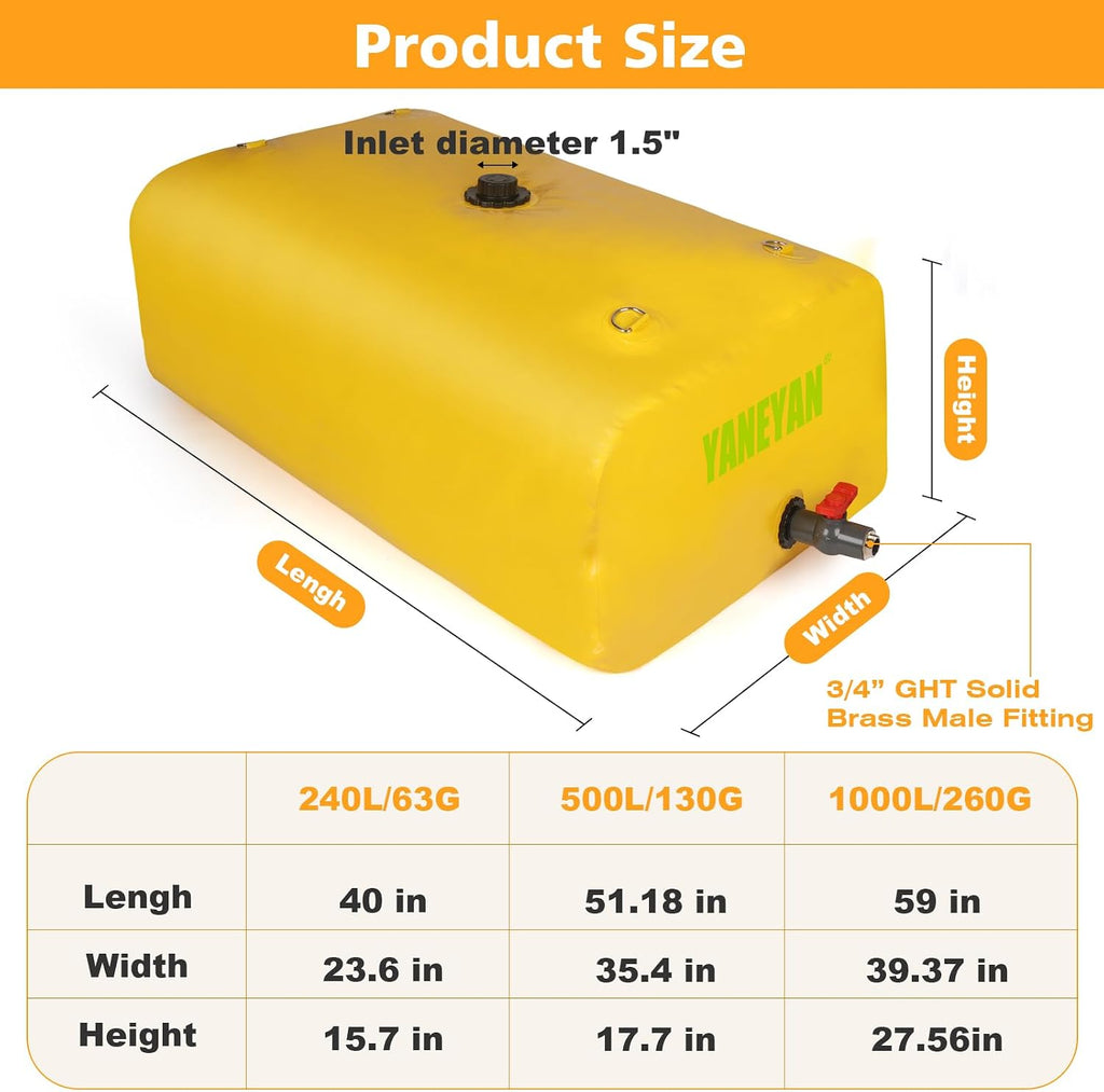 Water Tank 63 Gal/240L Foldable Water Storage Bladder for Outdoor | Portable Large Capacity Soft Water Bag