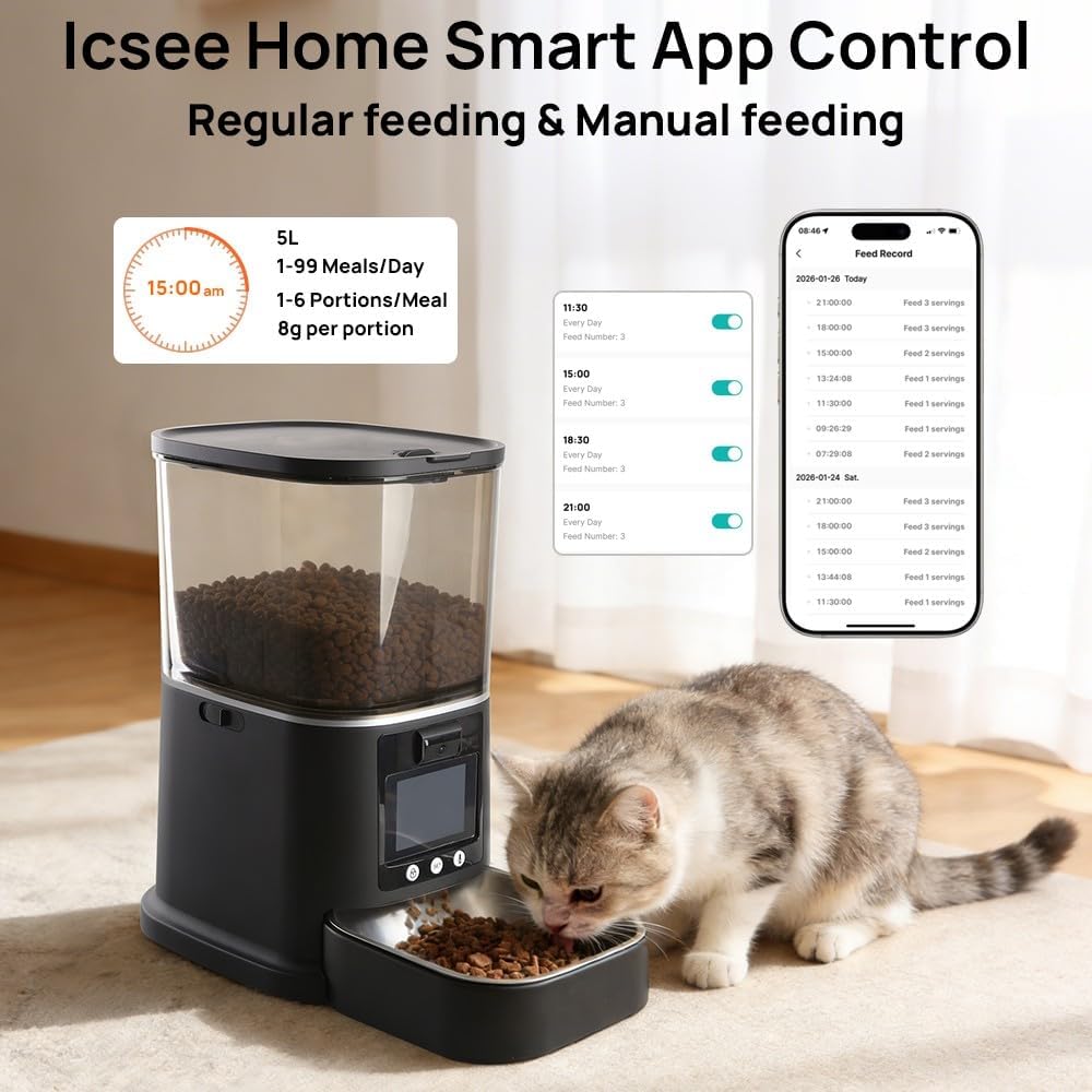 Automatic Cat Feeder with Camera Two-Way Video/Autio 5G WiFi, 5L