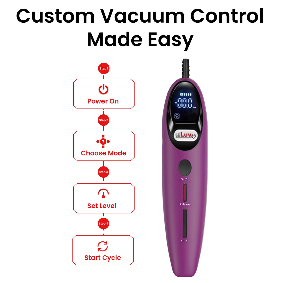 LeLuv Magna LCD Electric Vacuum Pump Controller, 6 Smart Modes, Purple