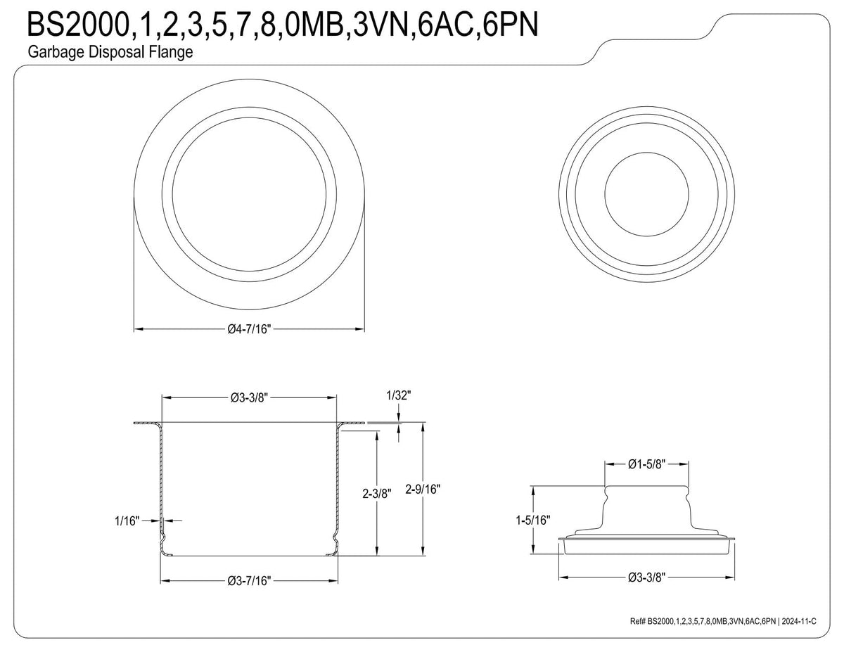 Kingston BS2006PN Extended Disposal Flange, Polished Nickel