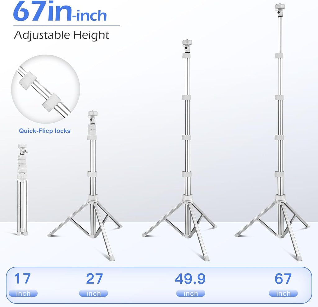 67" Phone Tripod & Selfie Stick, Extendable iPhone Tripod Stand with Wireless Remote and Phone Holder, Compatible