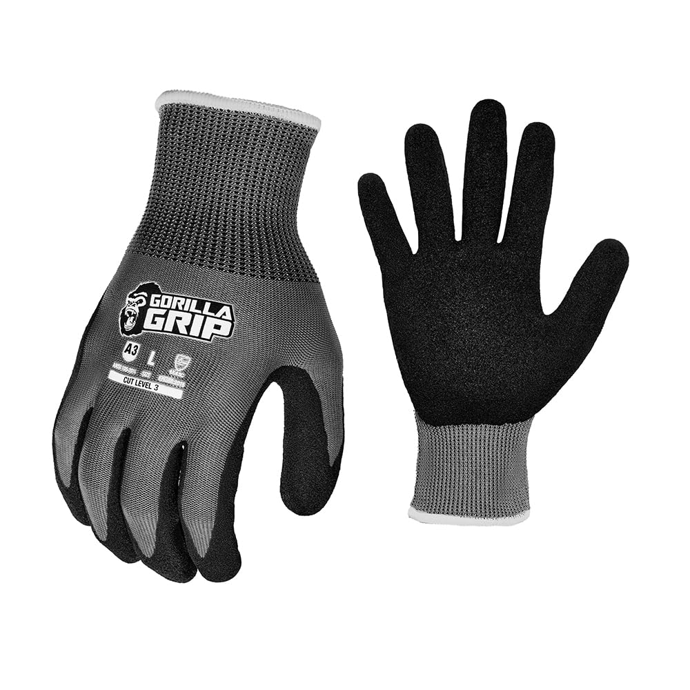 A3 Cut Resistant Work Gloves, X-Large, 12 Pack, Gray