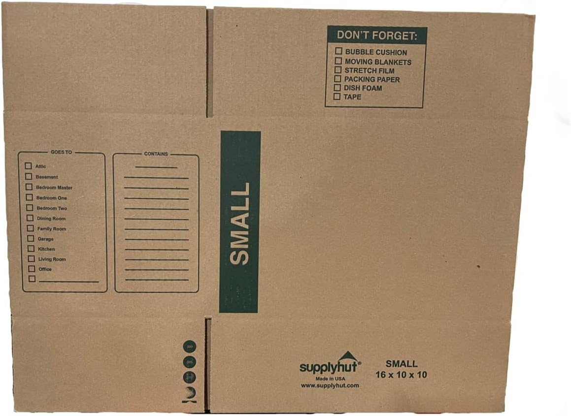 10 - Pack Small Cardboard Moving Boxes 16x10x10 32 ECT With Handles