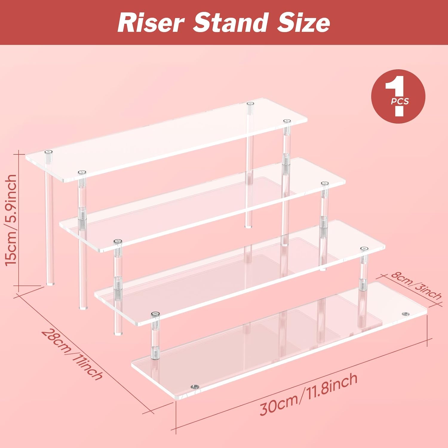 4 Tier Acrylic Display Risers, Clear Perfume Organizer, Cupcake Stand | Large Dessert Display for Party, Display