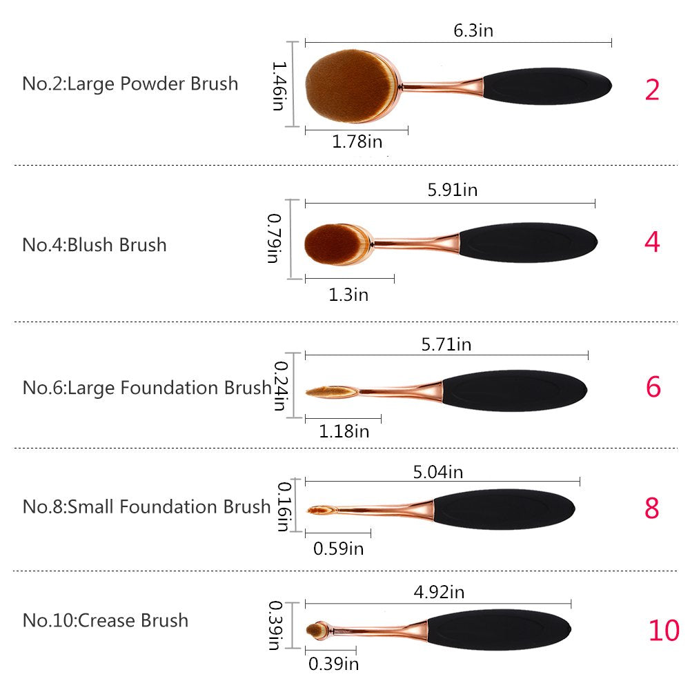 Oval Foundation Brush 5 Pcs Toothbrush makeup brushes Fast Flawless Application Liquid Cream Powder Foundation