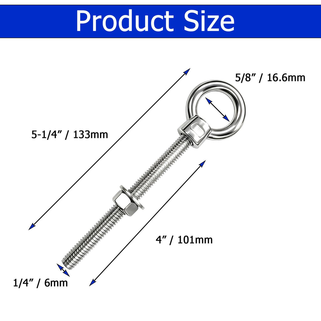 ANPTGHT 1/4" x 4" Eye Bolts with Washers＆Nuts (5 Pack)