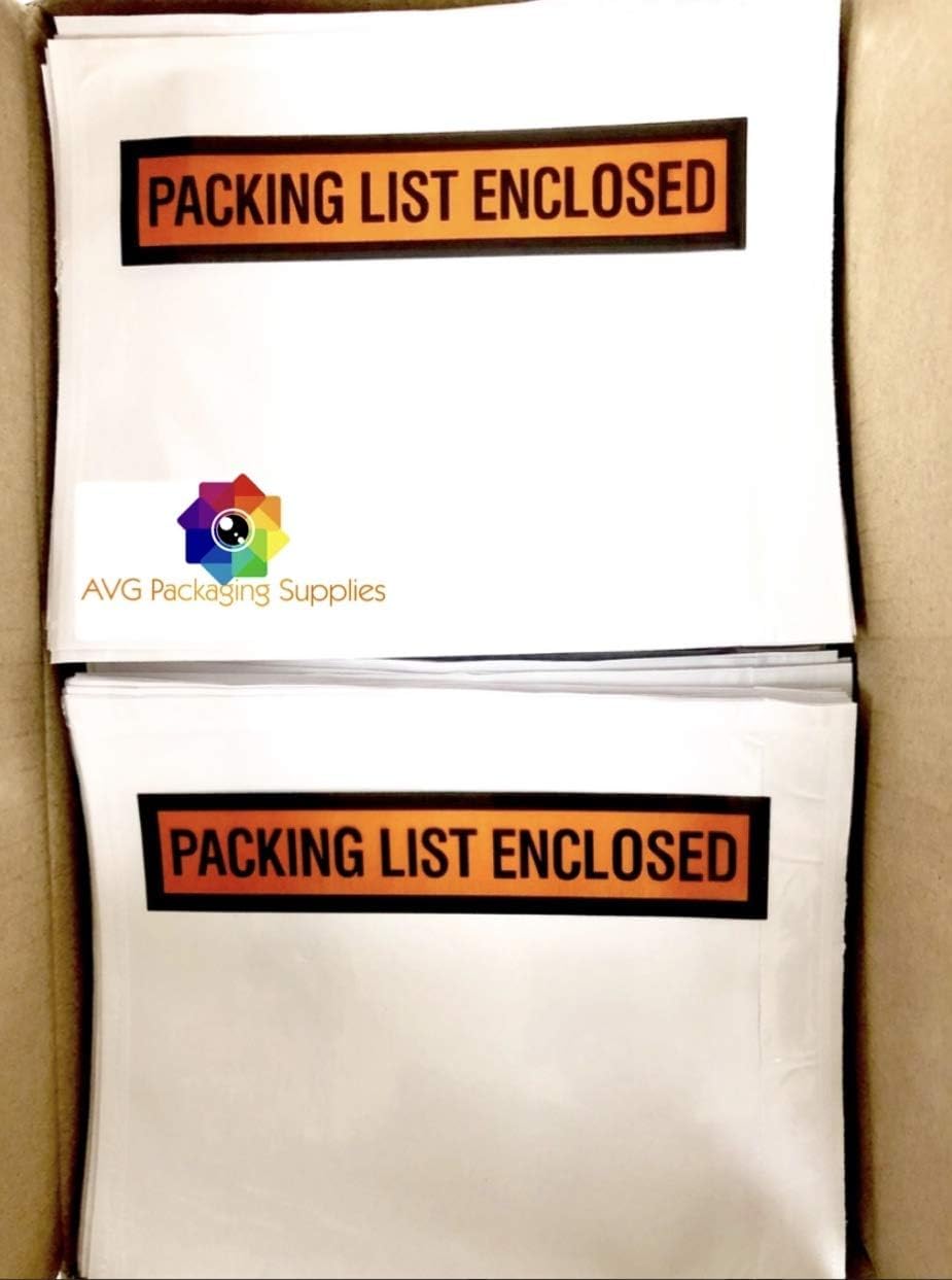 Packing List Enclosed Pouches (4.5" x 5.5") – Clear Adhesive Envelope Bag with Printing for Invoice Packing Slip –