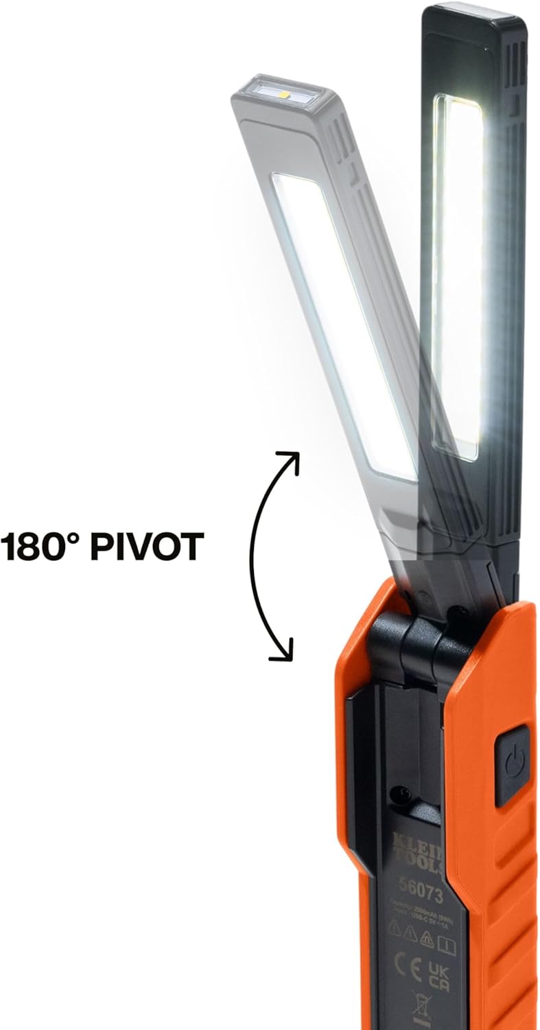 Klein Tools 56073 Foldable Handheld Work Light, 500-Lumen LED with 180-Degree Pivot and 270-Degree Rotation, USB-C