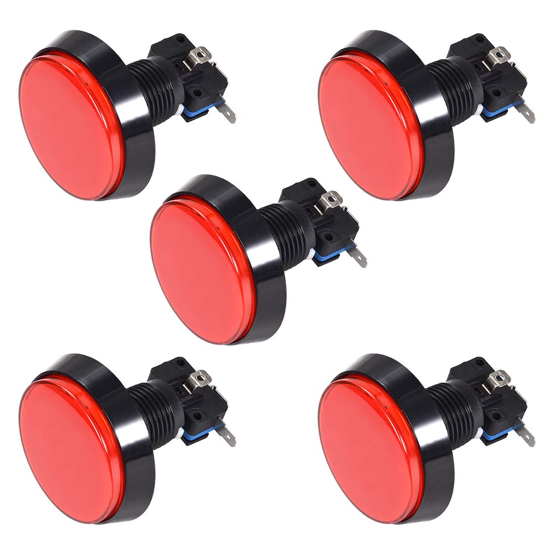 Game Push Button 60mm Round 12V LED Illuminated Push Button Switch with Micro Switch for Arcade Video Games Red 5pcs