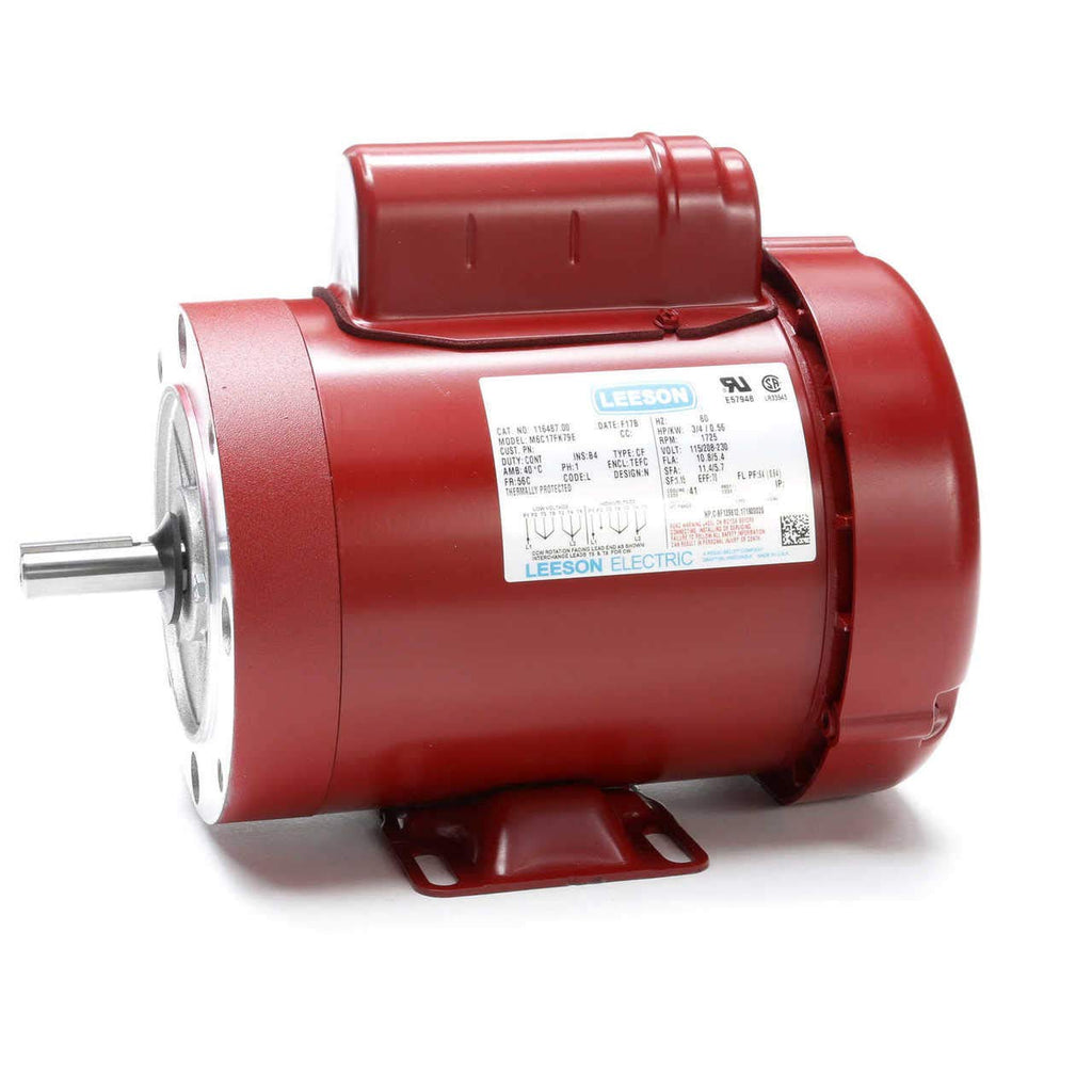 Leeson 116487.00 Pressure Washer C Face Pump Motor, 1 Phase, 56C Frame, Rigid Mounting, 3/4HP, 1800 RPM, 115/208-230V Voltage, 60Hz Fequency
