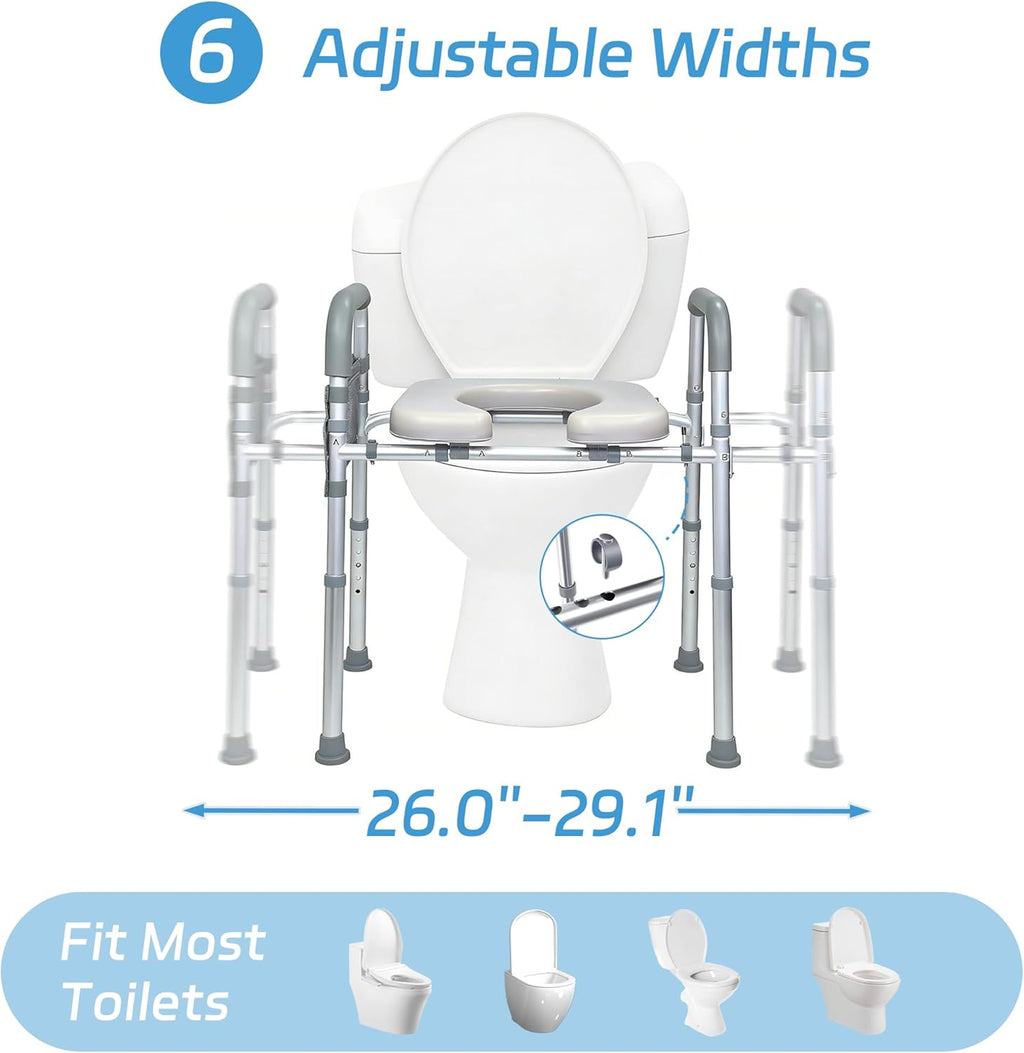 Raised Toilet Seat with Handles, Toilet Seat Risers for Seniors Width and Height Adjustable Raised Toilet Seat with