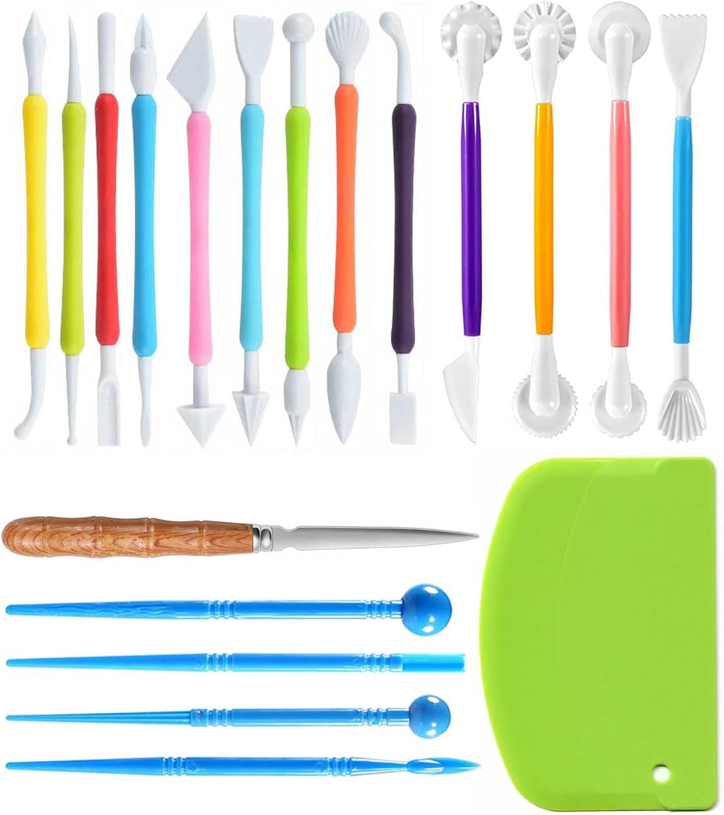 Air Dry Clay Sculpting Tools, Modeling Shaping Embossing for Kids and Adults,Polymer Clay Tools,Pottery Tools Kit 19Pcs