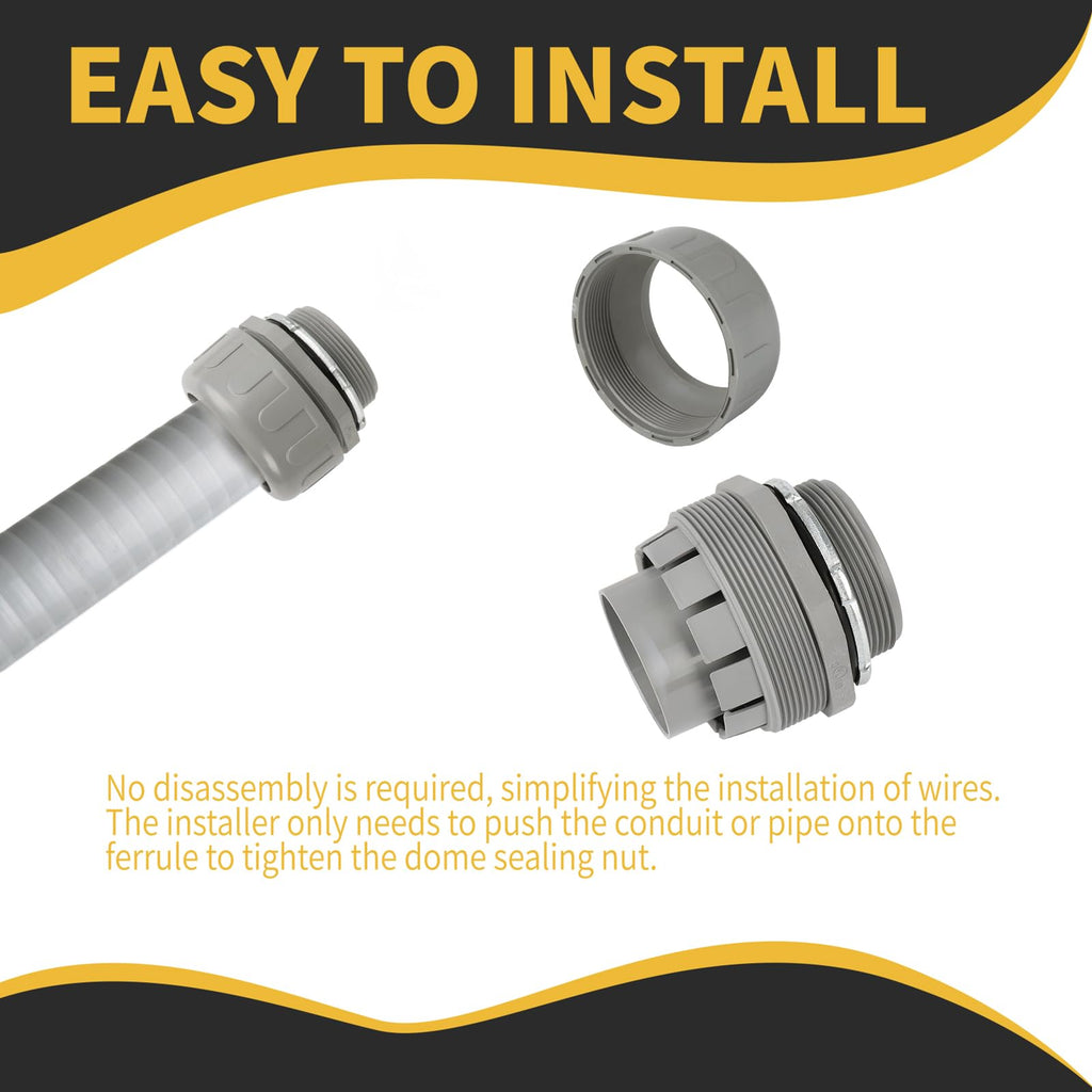 HDHAODA Conduit Connectors, 2 Inch, Straight, Grey, 5-Pack
