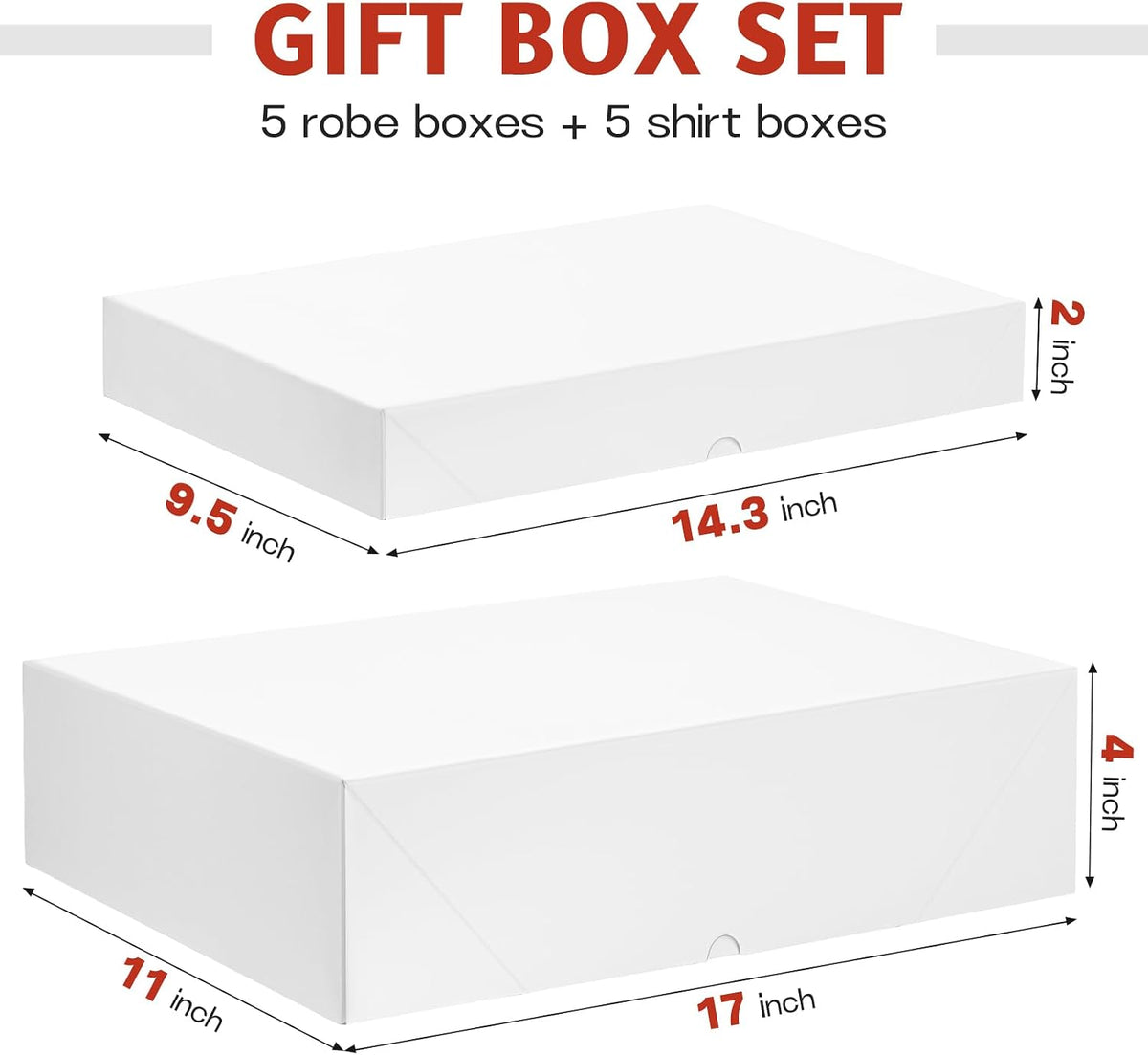 10 Gift Boxes with Lids, 5 Medium 14.3"x9.5"x2", 5 Large 17"x11"x4"