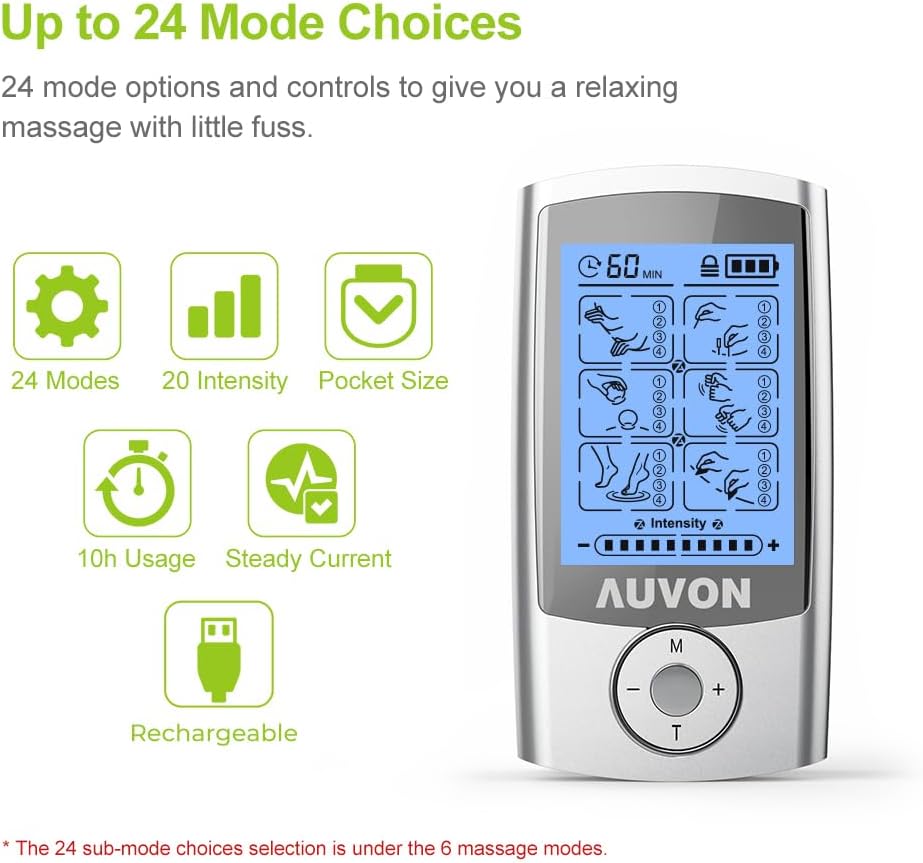 24 Modes TENS Unit Muscle Stimulator for Pain Relief, Premium Pads