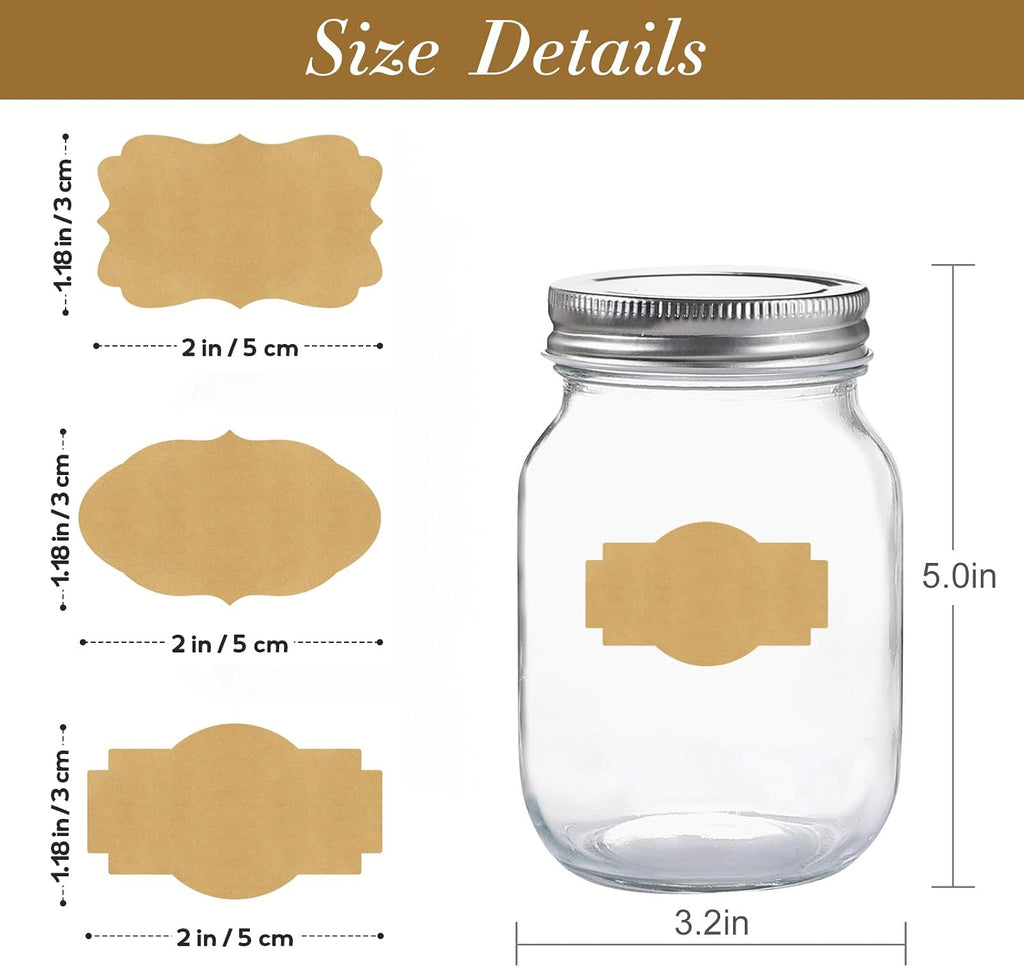 Kraft Brown Mason Jar & Bottle Label Stickers, 2"x1.2", 300PCS