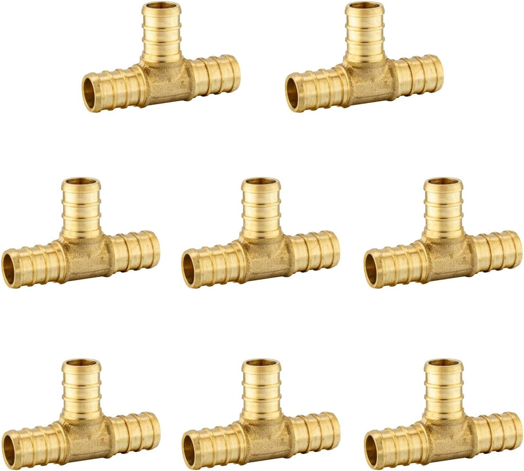 8PC EFIELD Pex 1/2"Tee Brass Crimp Fitting For Pex Tubing/Pipe Connection | PEX Tee,LF Brass,ASTM F1807-PEX1807068(8)
