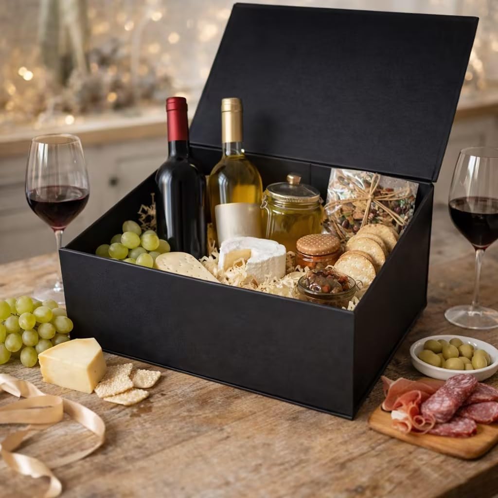 Black Gift Box with Lids 9X7X4 In Magnetic Closure for Presents 1Pack