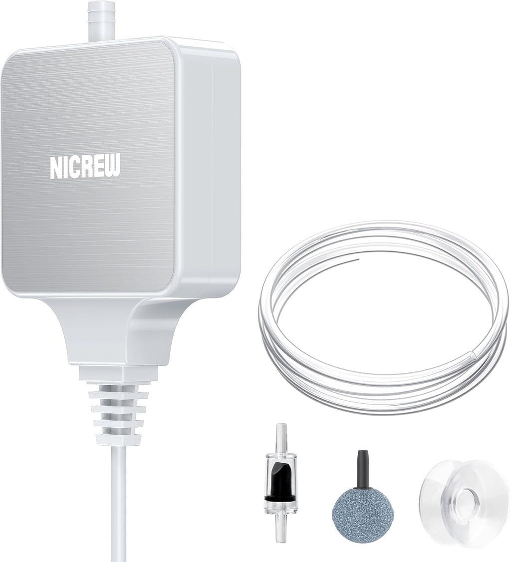 Nano Silent Aquarium Air Pump, White, for up to 10 Gallon Fish Tank