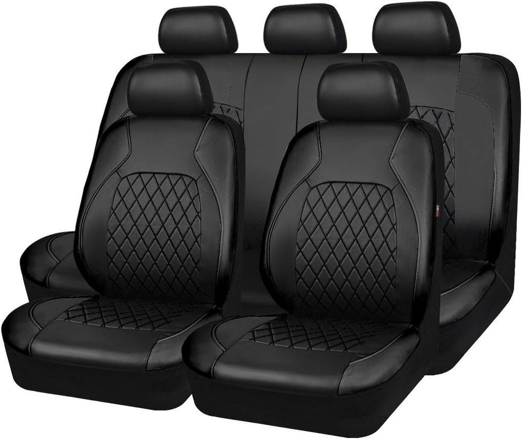 Universal Deluxe Pu Luxury Vinyl Faux Leather Car Seat Covers Full Set, Airbag Compatible, Breathable, Fit for Cars