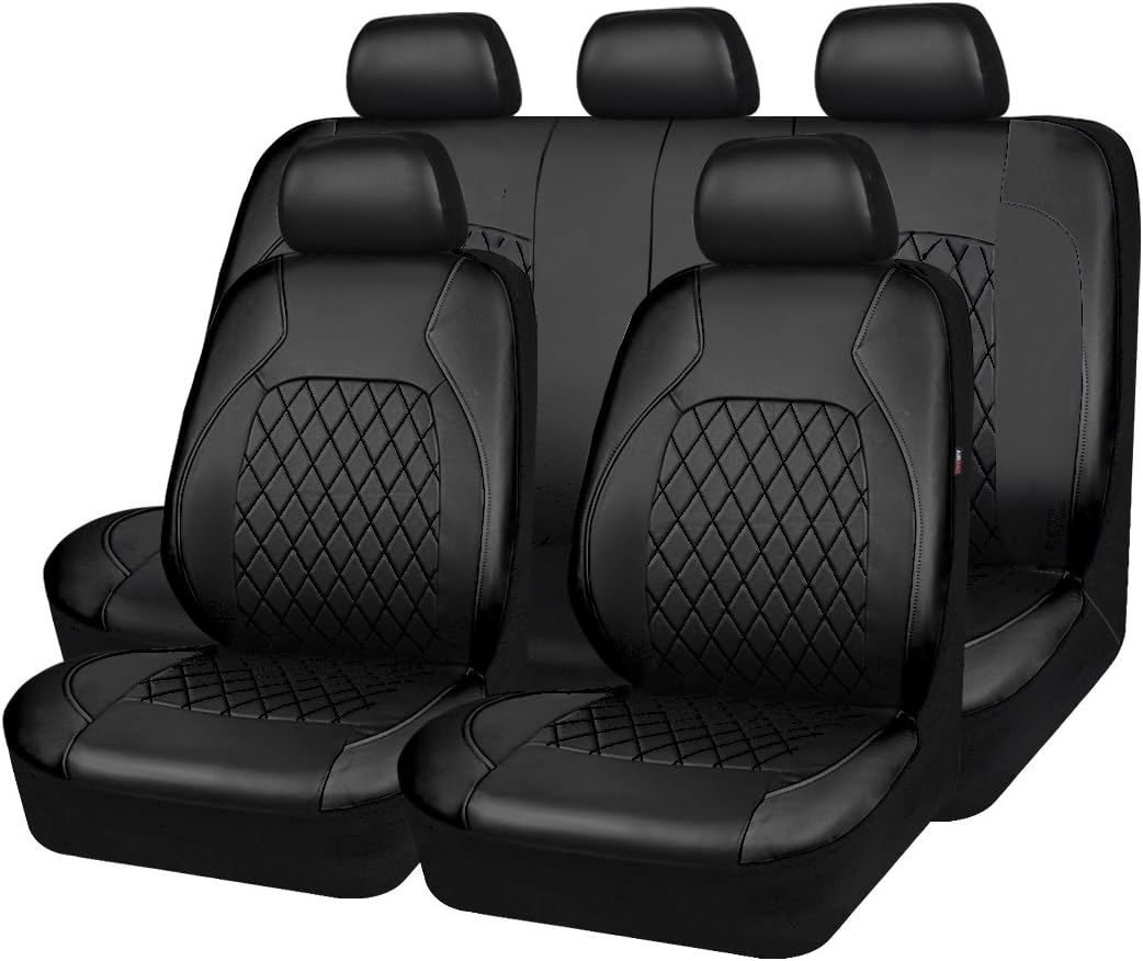 Universal Deluxe Pu Luxury Vinyl Faux Leather Car Seat Covers Full Set, Airbag Compatible, Breathable, Fit for Cars