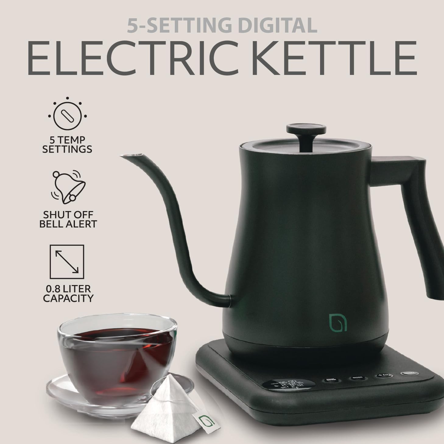 ECO SERIES Gooseneck Electric Kettle with 5 Temperature Presets and Keep Warm Feature, 0.8L Pour Over Kettle for