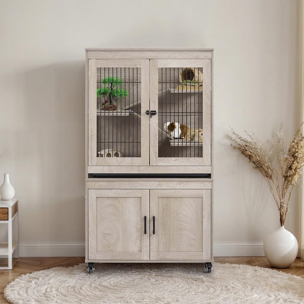 Ferret Cage with Storage and Ramp, Large Vertical Hamster Cage | Iguana, Rabbits, Chinchillas, Pet Rats, Guinea Pigs
