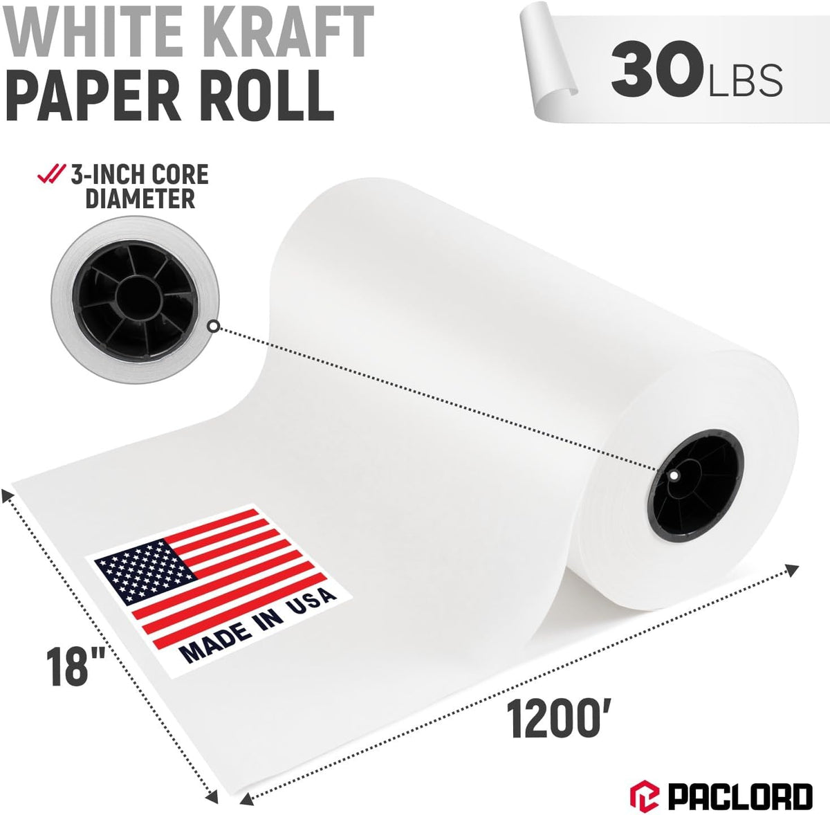 18" Paper Dispenser with Cutter + White Kraft Paper Roll