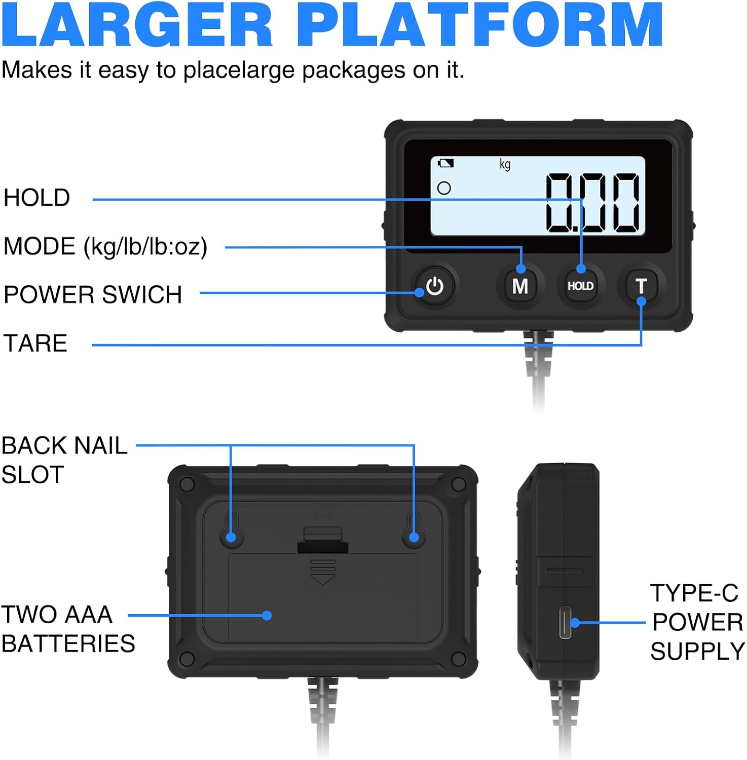 Shipping Scale 440LB/10g Accuracy, Postal Scale for Packages | with Hold and Tare Funtion, Digital Postage Scale for
