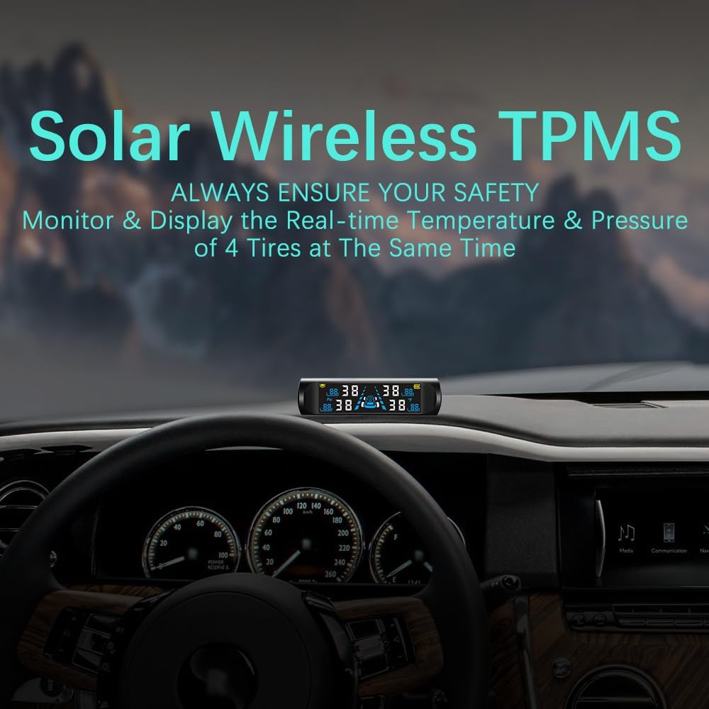 Tire Pressure Monitoring System - TPMS Tire Pressure Monitor System with Solar Charger, TPMS with 4 External sensors