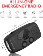 Solar Emergency Hand Crank Weather Radio, 2000mAh NOAA AM/FM | Portable Self Powered Radios with SOS Alarm LED