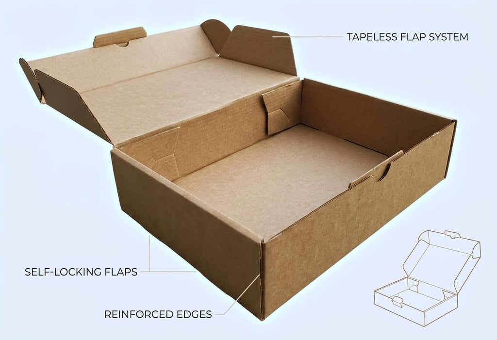 12x10x3 Inches Tapeless Shipping Boxes Pack of 50 - Self-Locking Small Corrugated Cardboard Mailer Boxes for Business