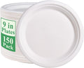 150 Pack Compostable Bagasse Paper Plates 9 inch, White