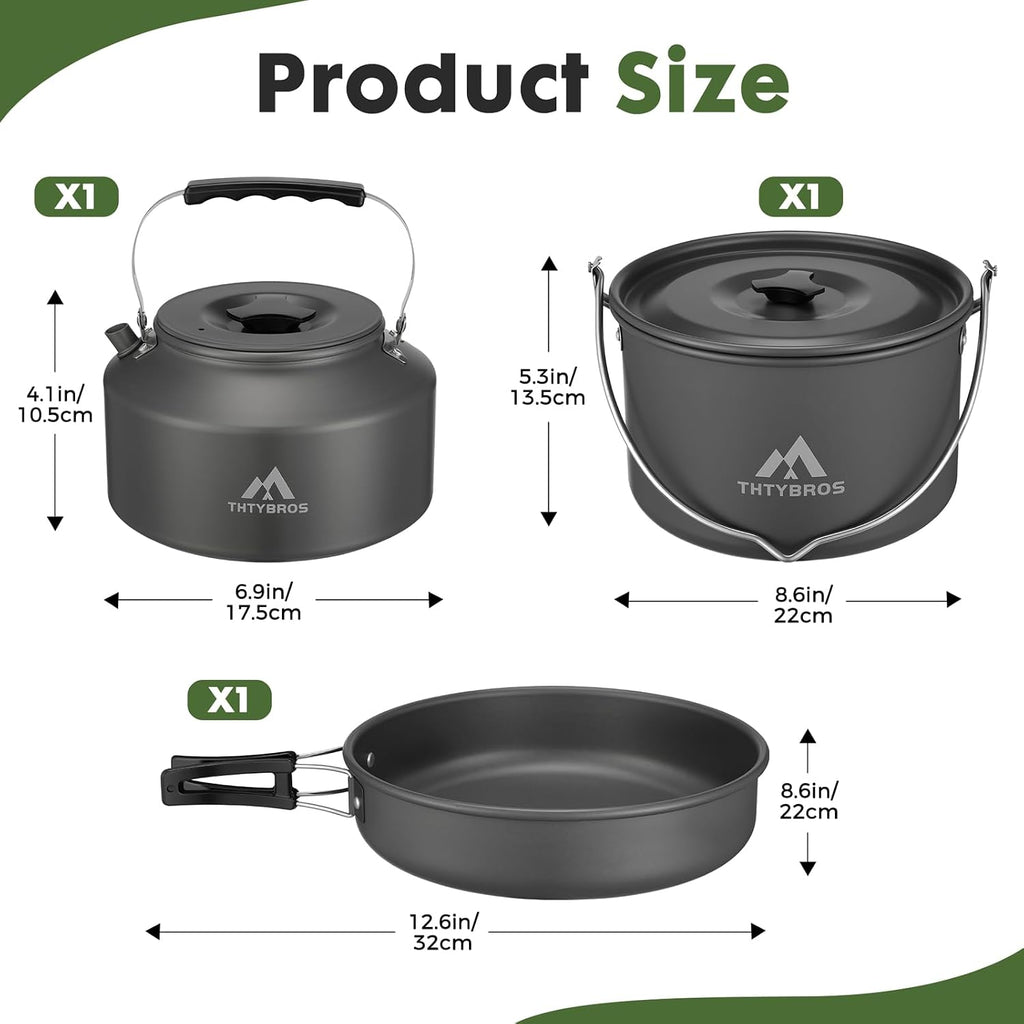 43-Piece Camping Cookware Set,Large Mess Kit for 6 Persons,with 4.75QT Pot,2.1QT Kettle,Frying Pan,Cups,Utensils and
