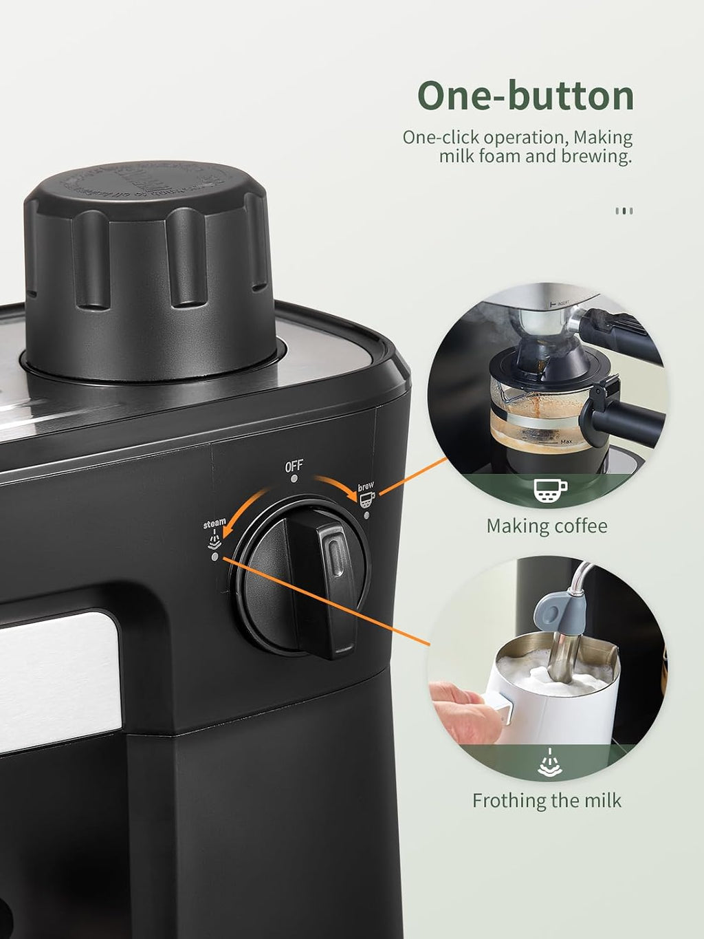 Espresso Machine 6 Bar, Rich Crema Coffee Maker | Auto Pressure Relief, Compact Home Coffee Brewer Machine, Black