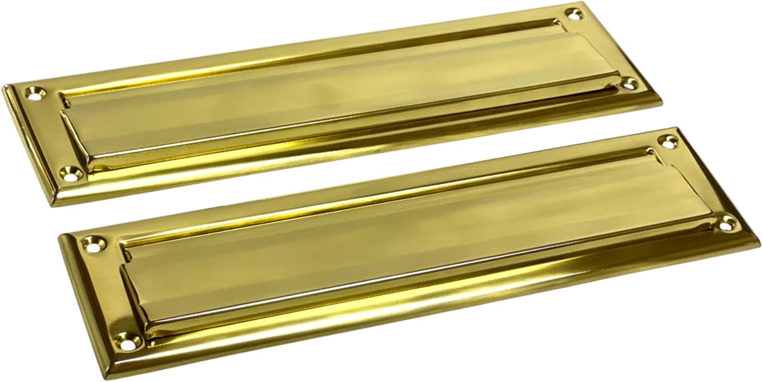Solid Brass Mail Slot, with Solid Brass Interior Back Plate, 13" x 3.625", Polished Brass, 1 Pack, Made in Taiwan