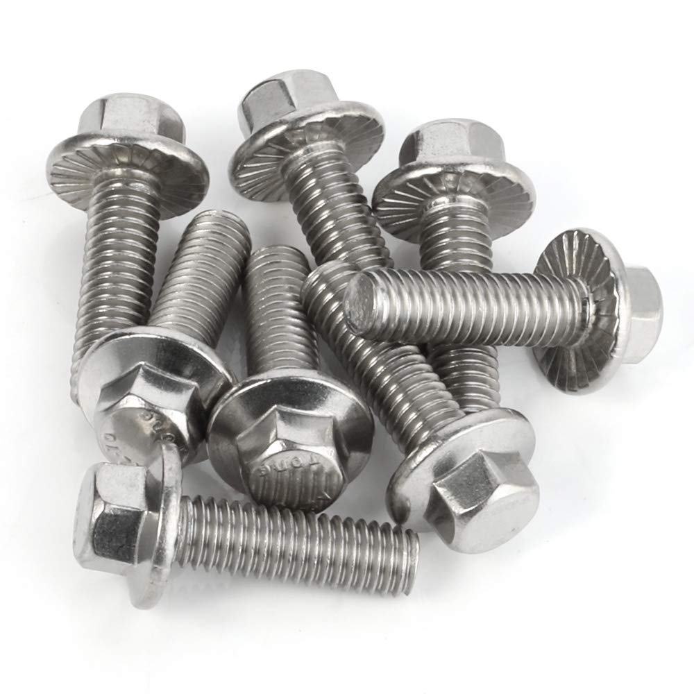 M6-1.0 x 16mm Flanged Hex Head Bolts Flange Hexagon Screws, Stainless Steel 18-8 (304), Plain Finish, 25 PCS