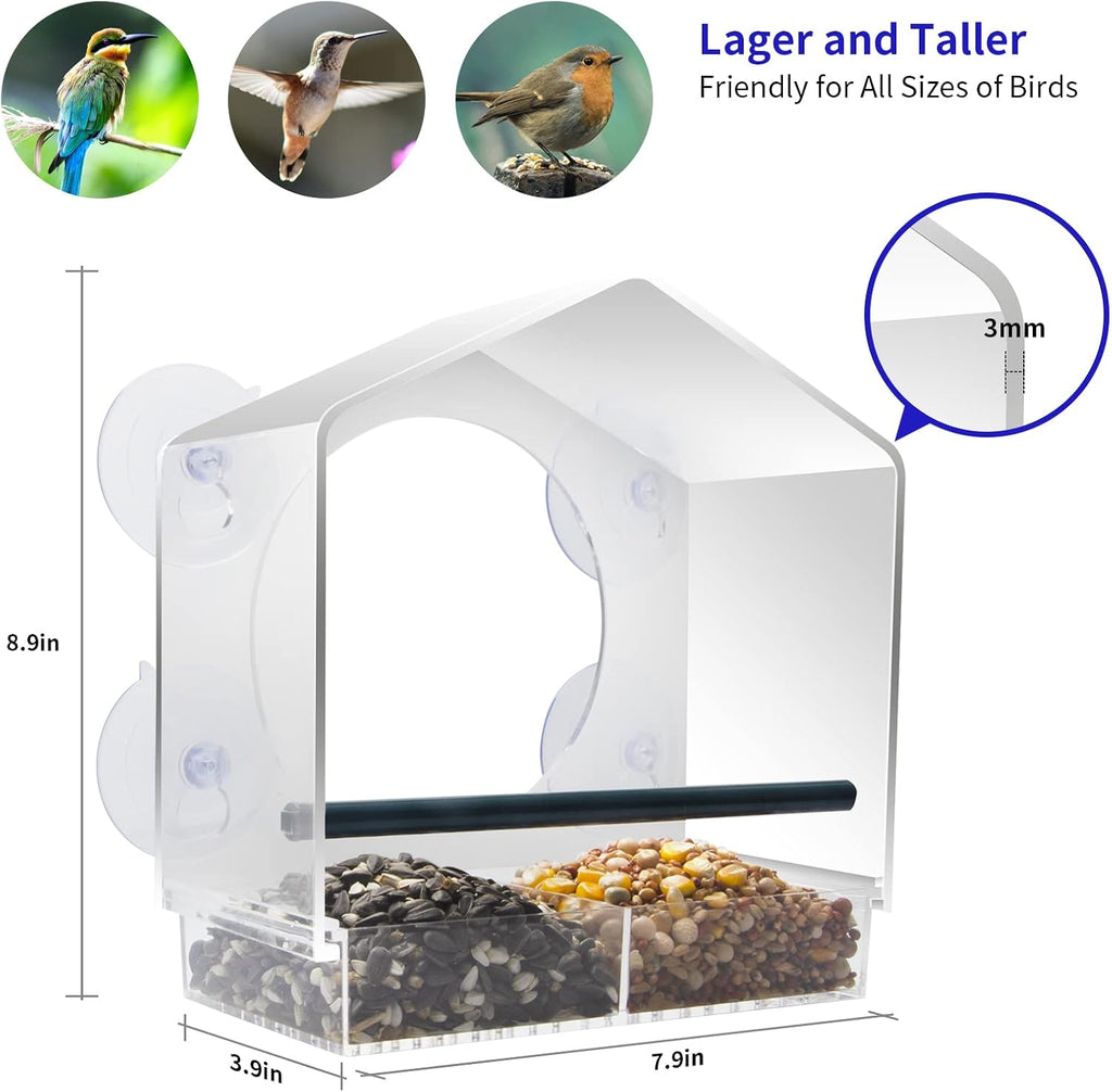Window Bird Feeder with 4 Extra-Strong Suction Cups-Clear Acrylic