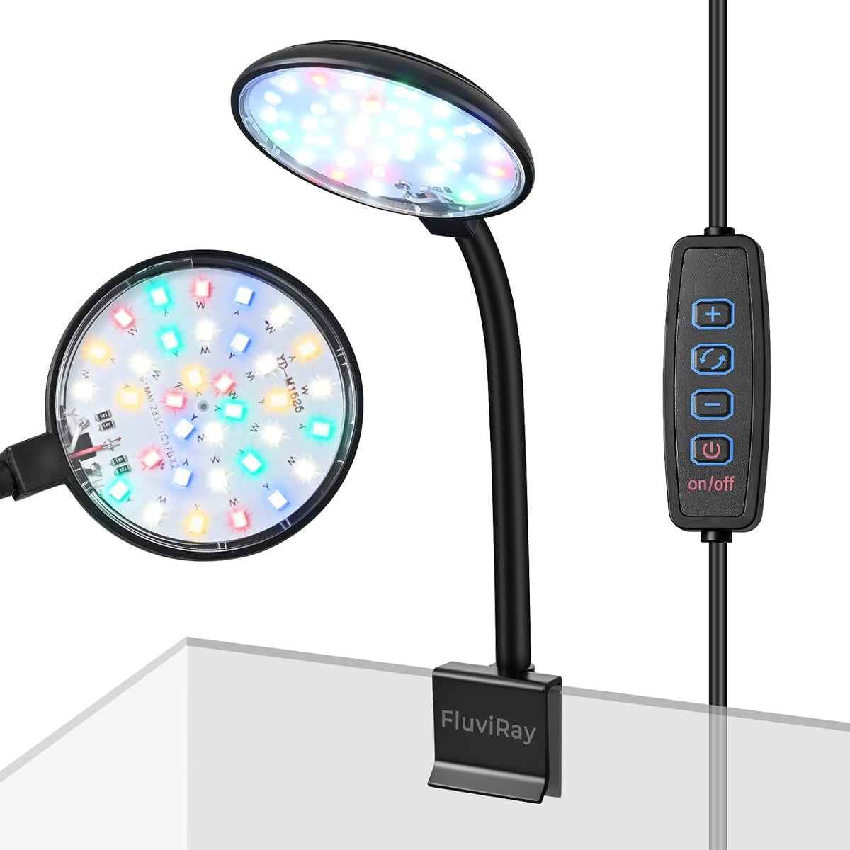 Mini Clip-On Aquarium Light 7W USB Dimmable Fish Tank Lamp with 3 Light Modes (White/RGB/Full Spectrum), 9-Level
