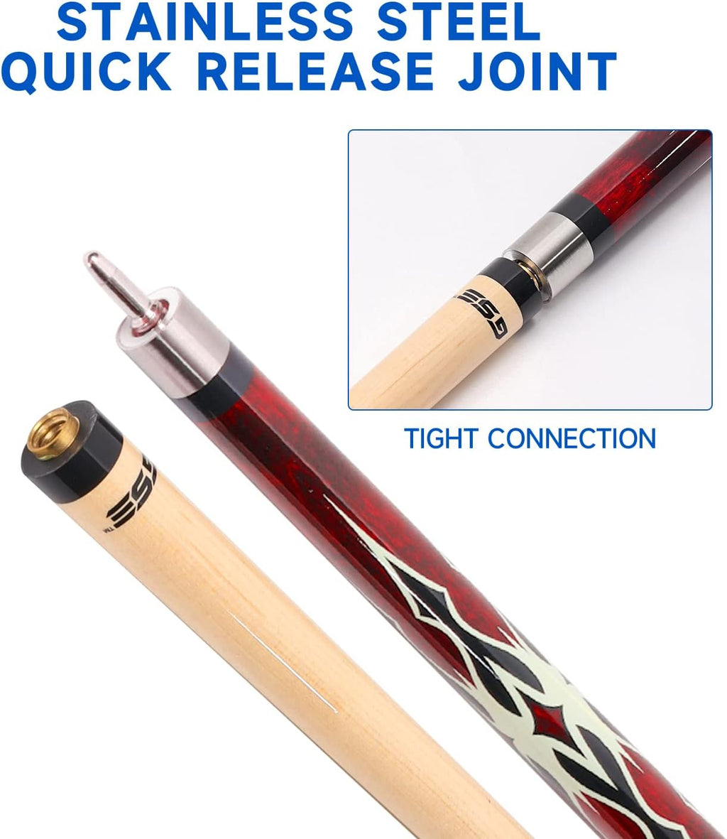 GSE 58" 2-Piece Canadian Maple Hardwood Billiard Cue Sticks, 18/19/20/21oz | Several Colors, 12mm Leather Tip, Quick