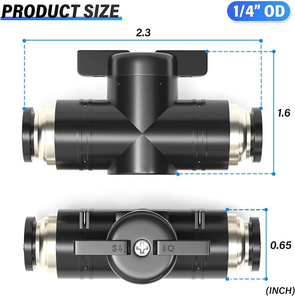 TAILONZ 1/4"OD Push-to-Connect Fitting Ball Control Valve BVU-1/4 5Pcs