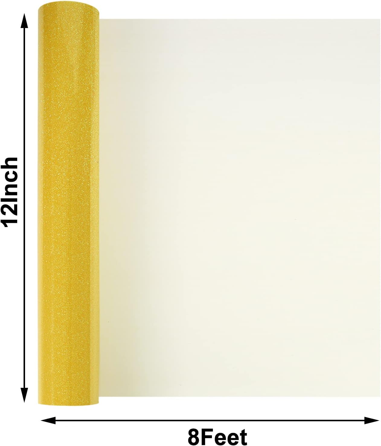 Glitter Fluorescent Gold HTV Heat Transfer Vinyl Rolls, 12" x 8ft PU Iron on Vinyl for T-Shirts Glitter HTV Vinyl for