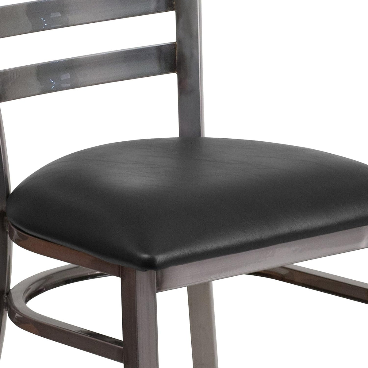 2 Pack HERCULES Series Clear Coated Ladder Back Metal Restaurant Chair - Black Vinyl Seat