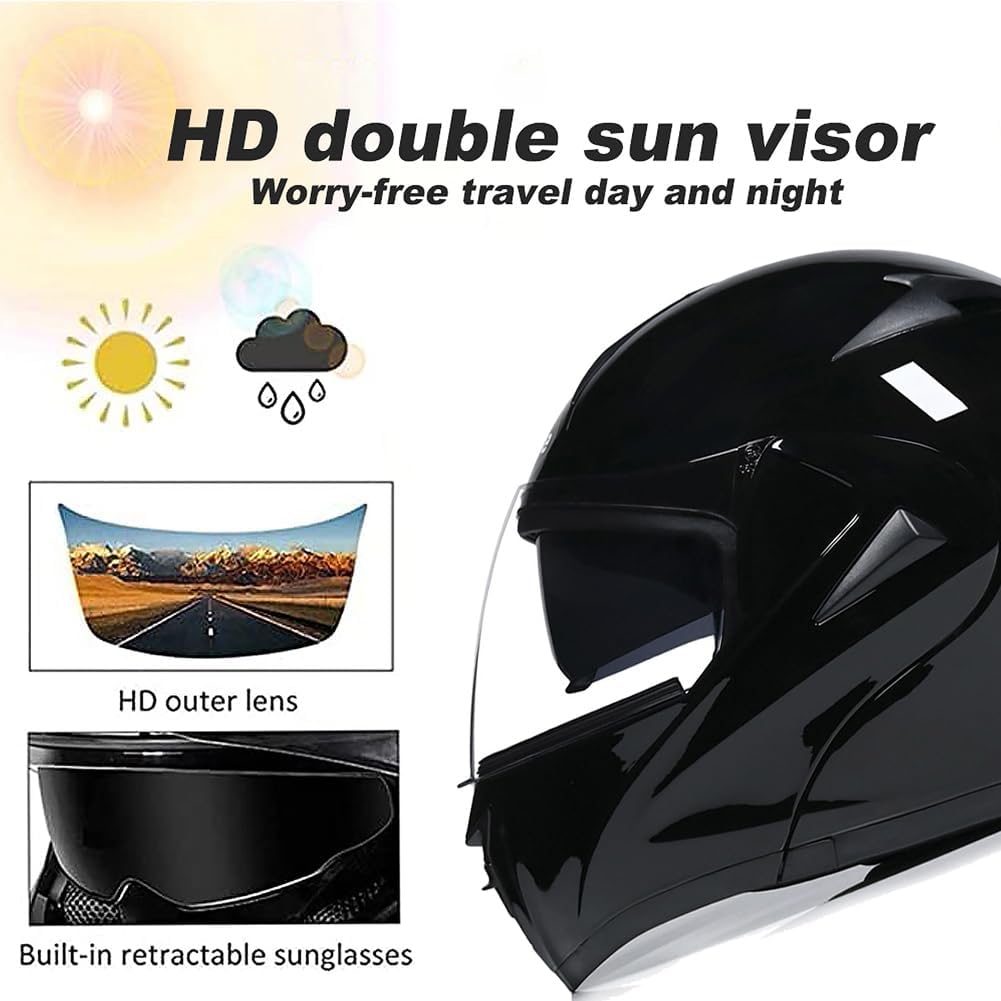 Bluetooth Modular Motorcycle Helmet, DOT Approved Flip Up Full Face Integrated Helmet, Double Visor Helmet Built-in