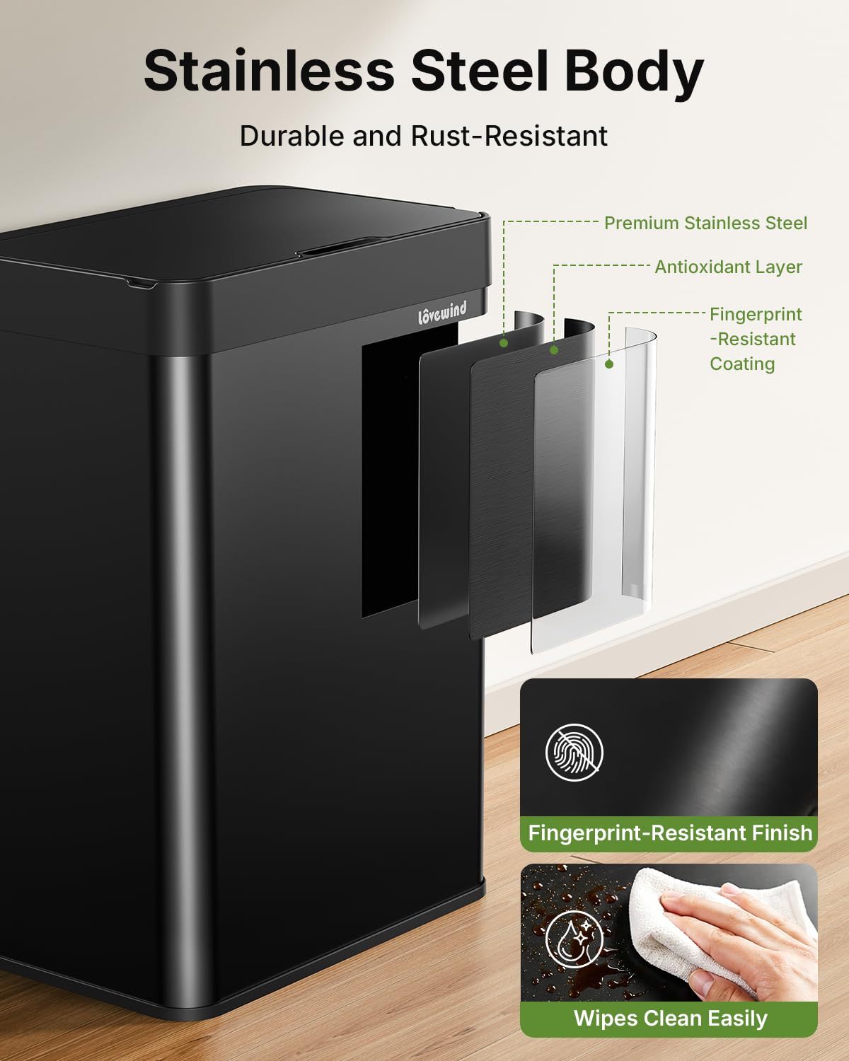 13.2 Gallon Automatic Kitchen Trash Can, Touchless Sensor Garbage Can,Black