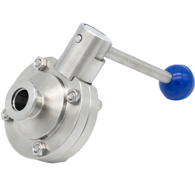 DEKADONS Stainless Steel 304 KF16 Flanged Vacuum Butterfly Valve, Manual Clamped Three-clamp Ball Valve with Pull Handle and Silicone (Blue, KF16)
