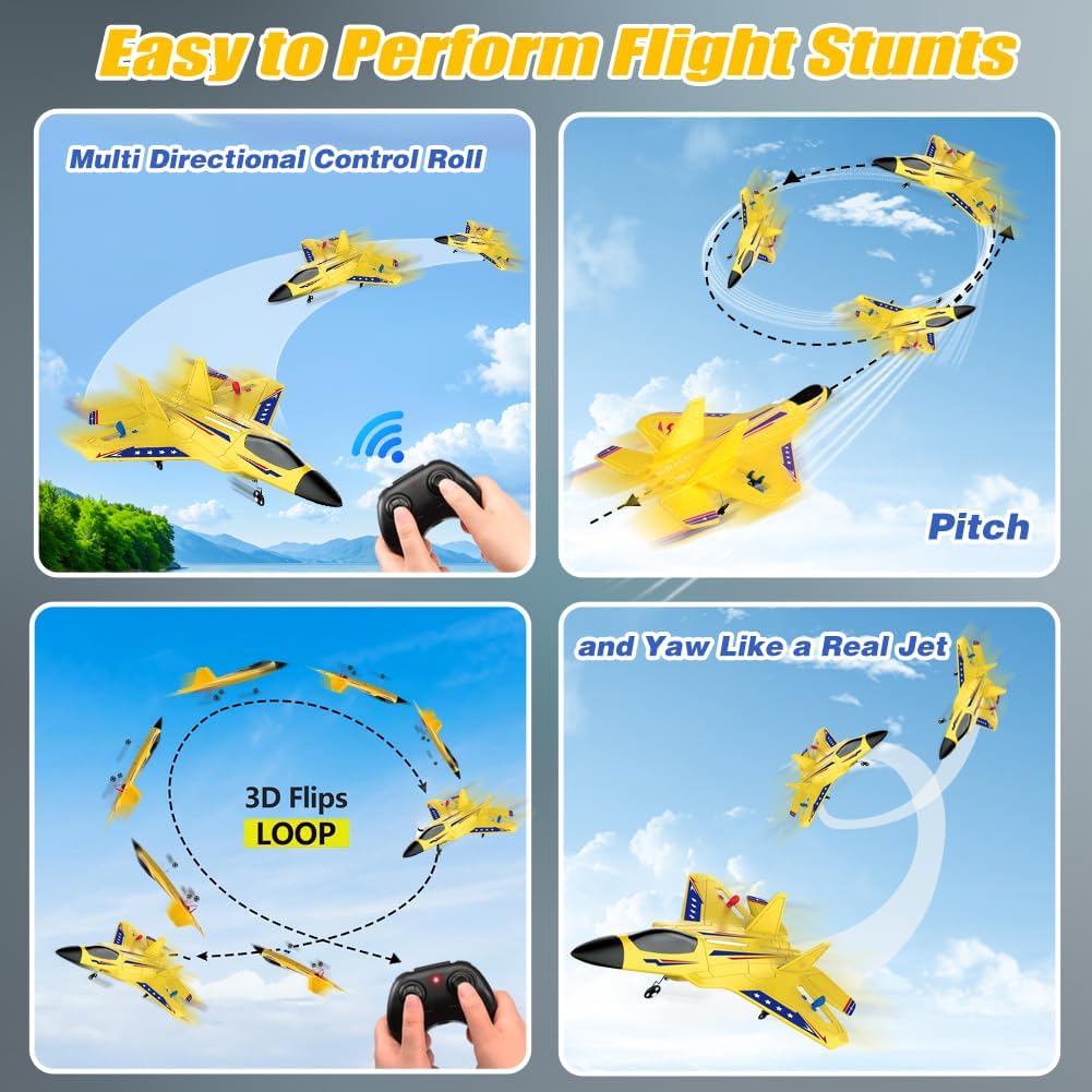 F22 2.4GHz RC Jet, Gyro Airplane with 2 Batteries for Beginners | Built-in gyro stabilization for stable flight, LED