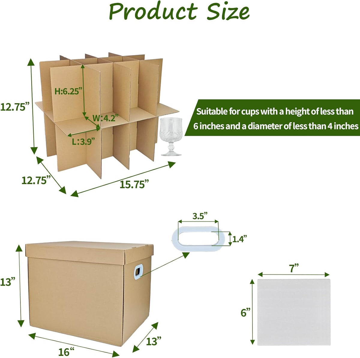 3 Sets Moving Boxes with Two-layer Divider Kits, 16 x 13 x 13 Inch Box with Lid for Glassware Wine Packing Kitchen