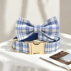 PETDURO Personalized Dog Collar Navy Blue Plaid for Large Medium Dogs