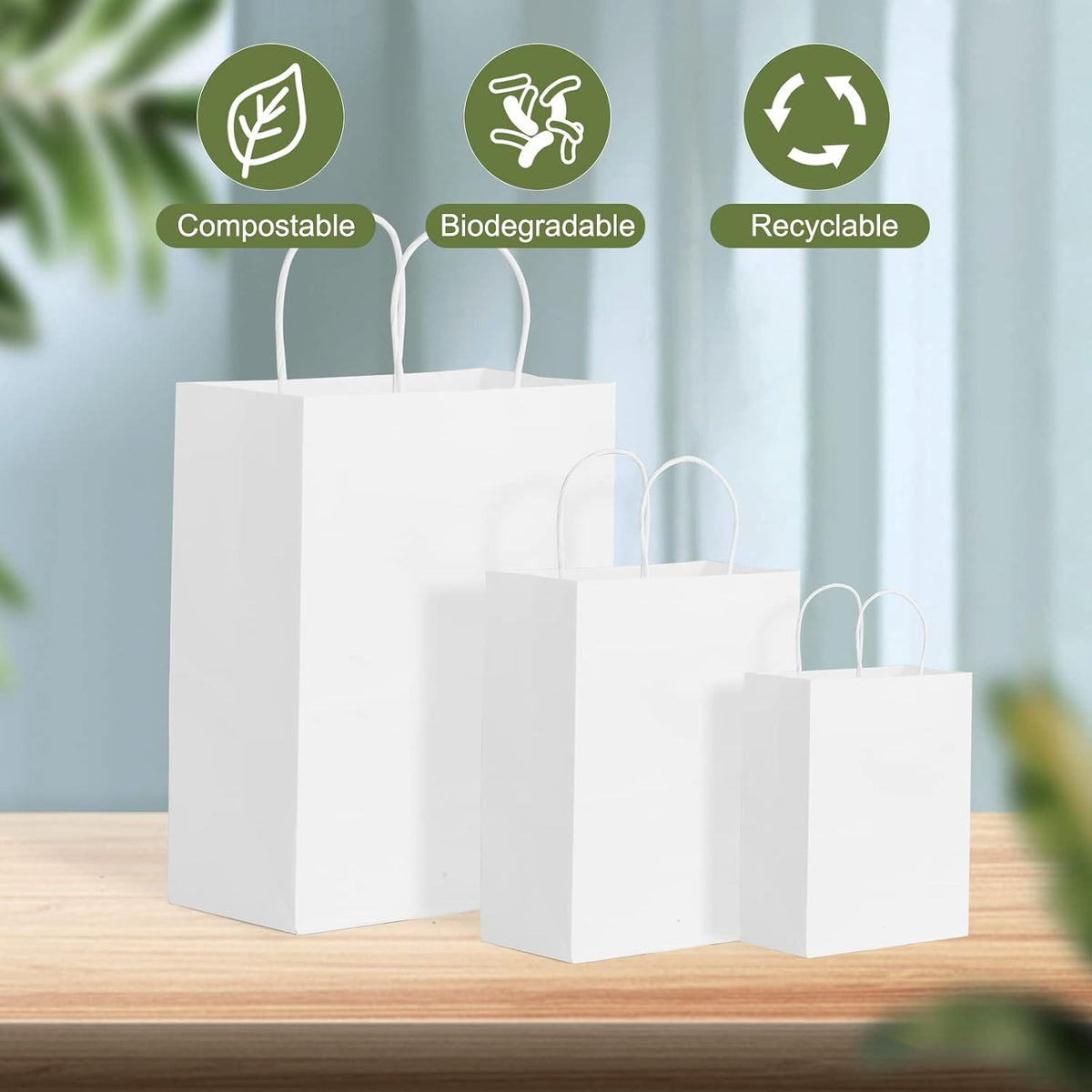 100pcs White Kraft Paper Bags with Handles Mixed Size Gift Bags Bulk,Craft Grocery Shopping Retail Birthday Party